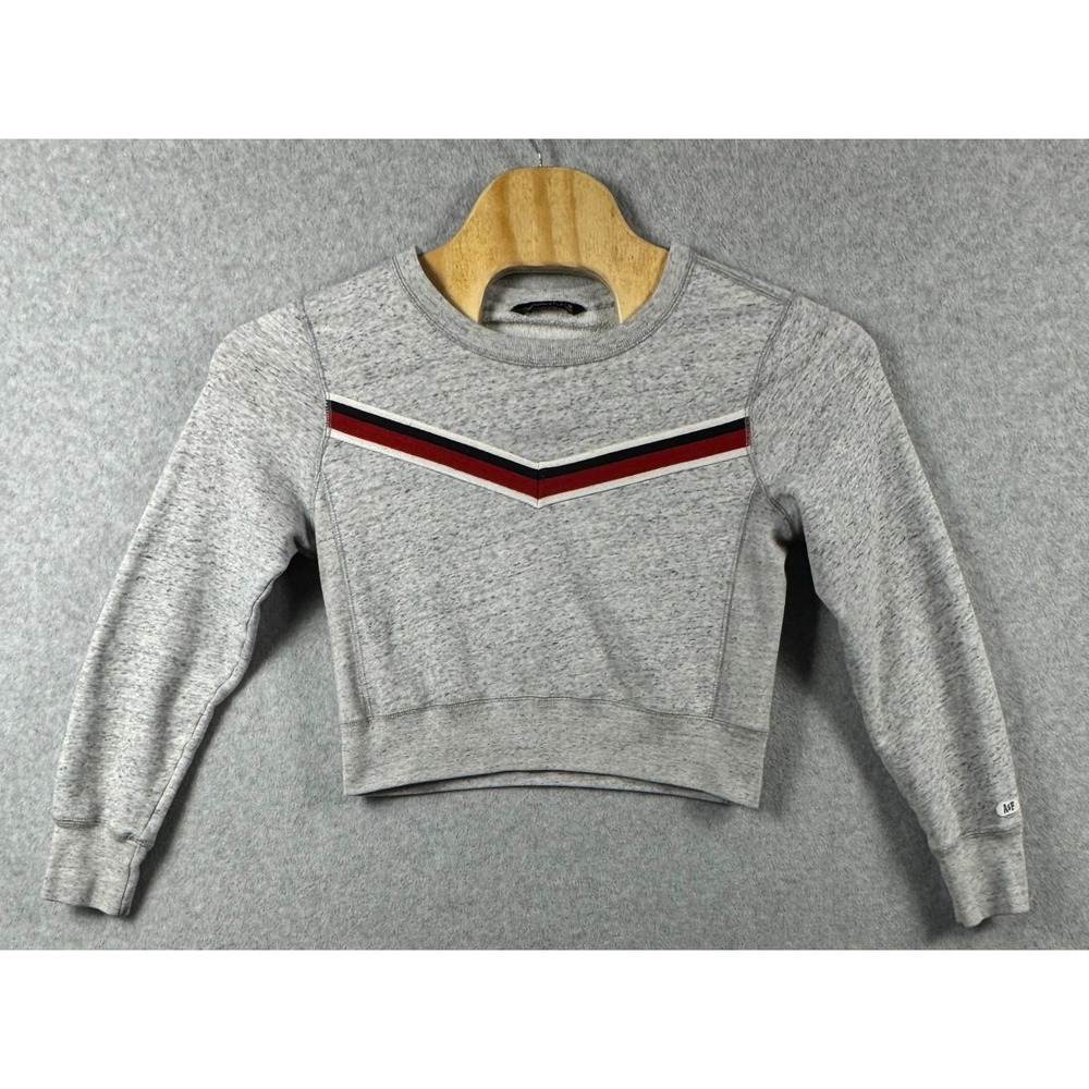Abercrombie & Fitch Sweatshirt Womens Medium Gray Cropped Chevron Stripe
